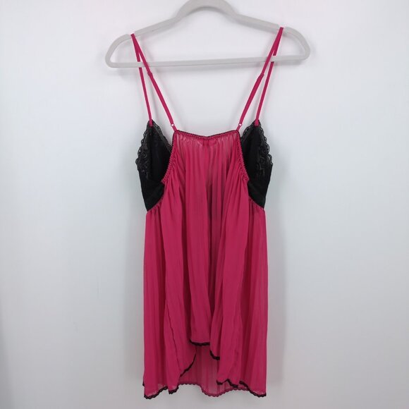Cacique Women's 18/20 Babydoll Lace Accordion Pleat Nighty Lingerie Pink Black - Picture 2 of 9